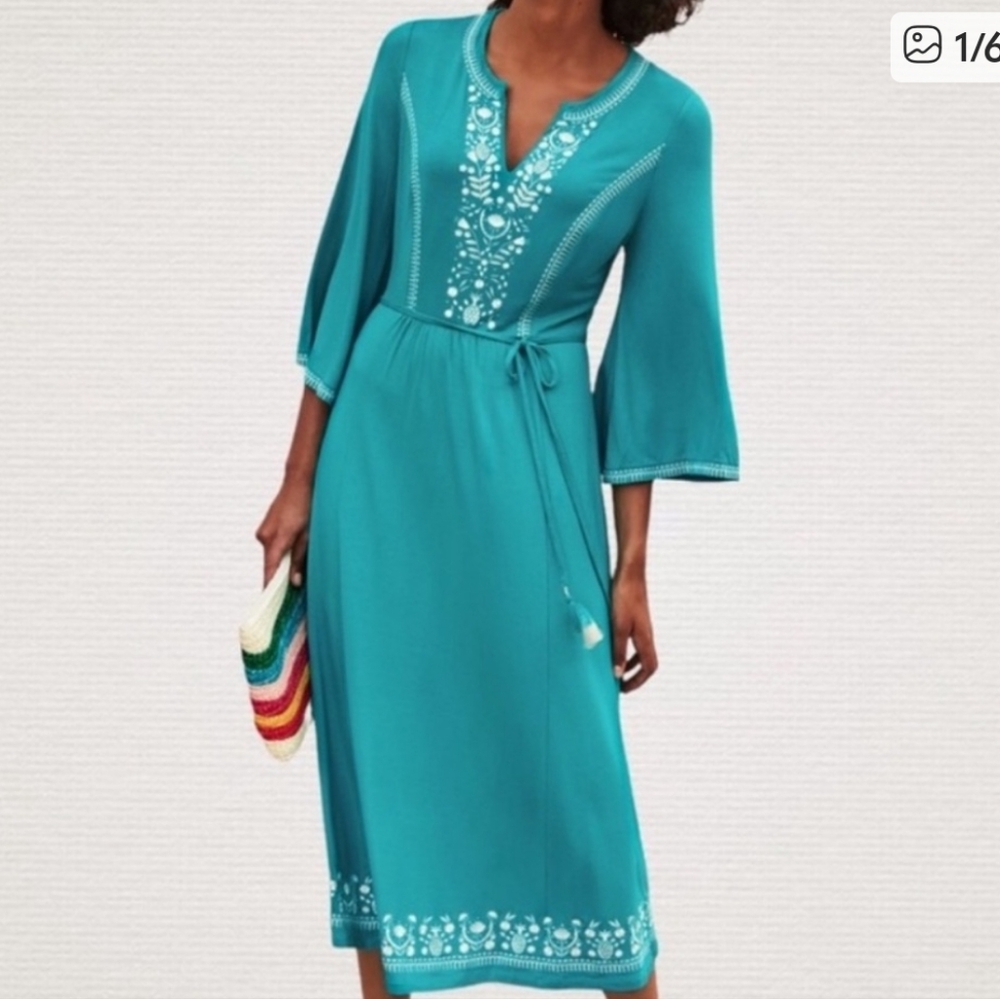 NWT Boden Blue Remi Embroidered Midi Dress